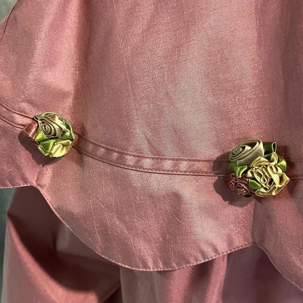 Giacca Young Gallery Vintage Pink Girls 7 Raincoat Rosettes Shiny Capelet Hood‎